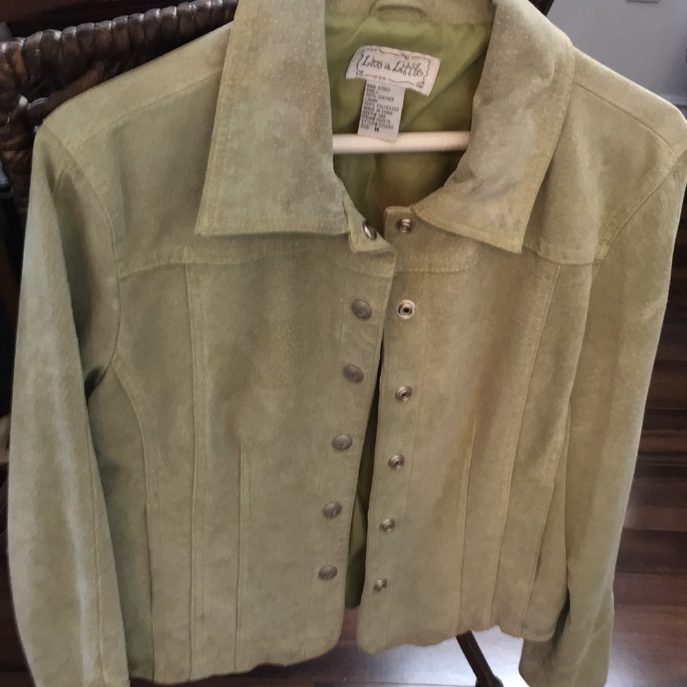 Live a Little 100% leather green snap jacket. M